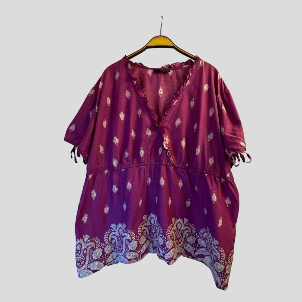 Penningtons Women’s Boho Purple Paisley Faux Wrap Top Short Sleeve Size 24